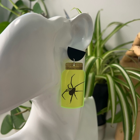 Neon Jar with Spooky Spider Emo Earrings - Goth Spider Earrings - Picture 12 of 15
